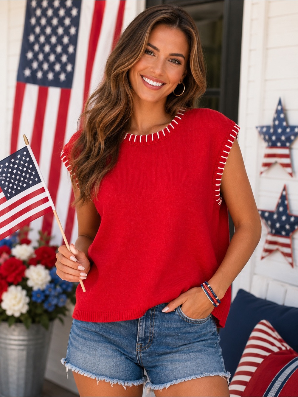 🌺 Zenana Red Sweater Vest Top